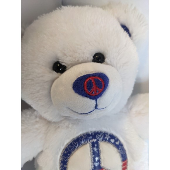 Build A Bear Peace Bear 16" Retired W/Red White Blue Peace Sign Stuffed Animal - Picture 11 of 11